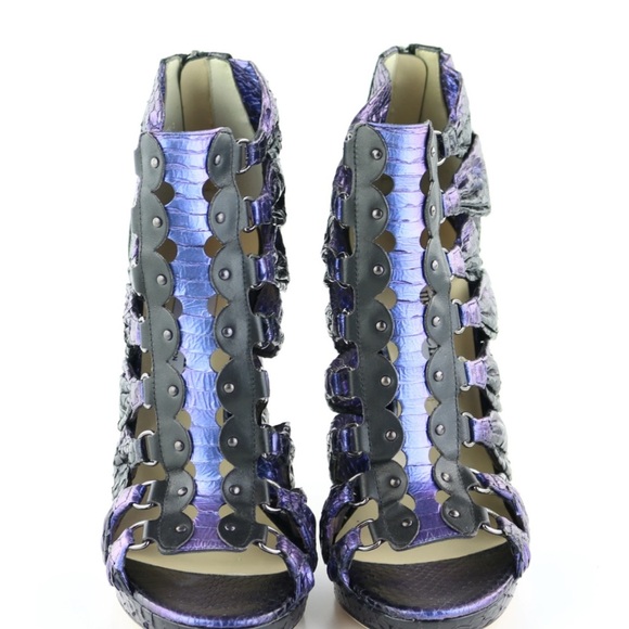 Jimmy Choo Purple Iridescent Ember Snakeskin Heels - Picture 7 of 9